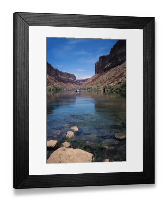 Framed Print : Oar powered rafts drift down the Colorado River deep inside the Grand Canyon