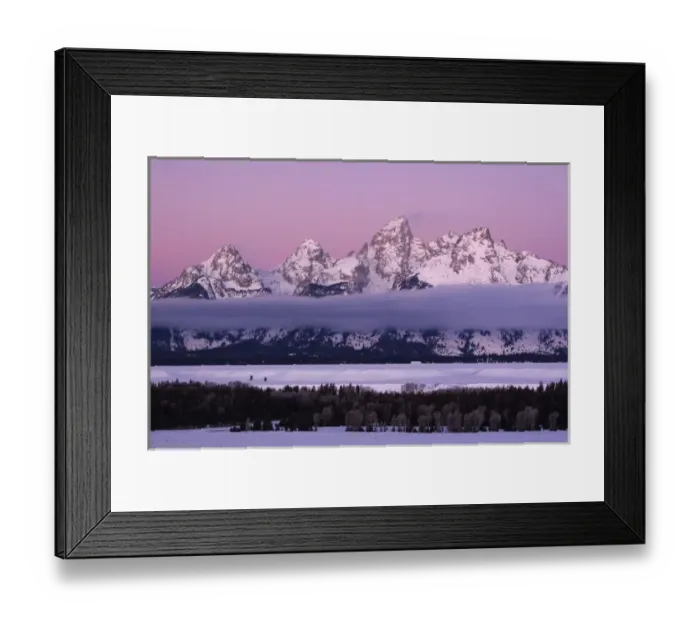 Framed Print : USA Colorado Grand Teton NP mountains with layer of fog at twilight Framed Print : USA Colorado Grand Teton NP mountains with layer of fog at twilight