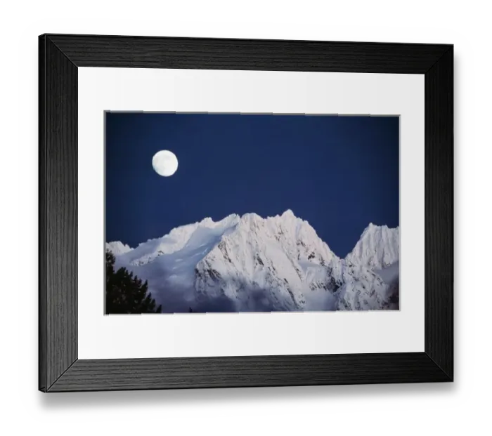 Framed Print : USA, Washington State, North Cascades, Full moon over snowcapped mountain Framed Print : USA, Washington State, North Cascades, Full moon over snowcapped mountain