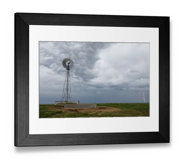 Framed Print : lightning storm and windmill in the Pawnee National Grasslands, eastern Colorado, USA