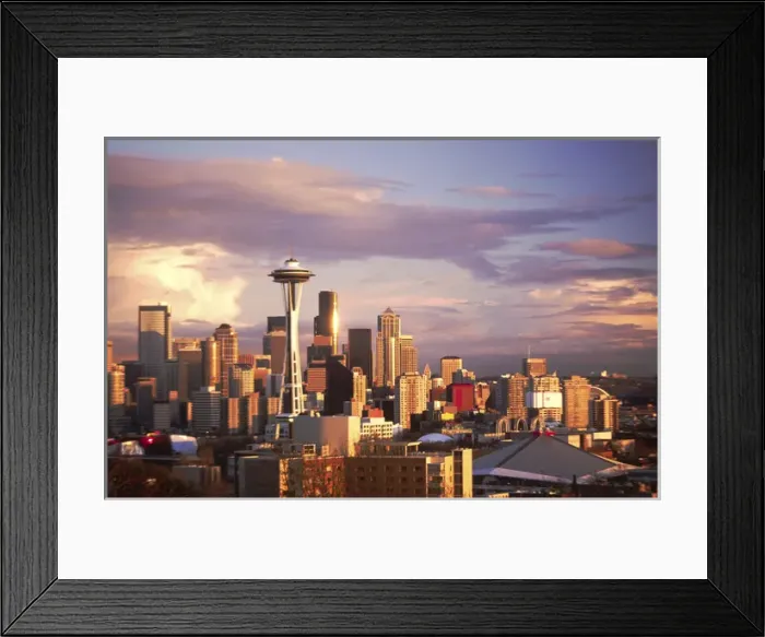 Framed Print : Downtown Seattle including the Experience Music Project, the Space Needle and Key Arena Framed Print : Downtown Seattle including the Experience Music Project, the Space Needle and Key Arena