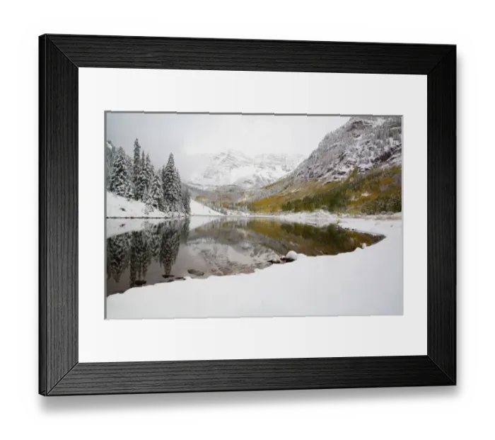 Framed Print : North America, USA, Colorado, Maroon Bells, Snow Covered Aspens and Firs With Reflections Framed Print : North America, USA, Colorado, Maroon Bells, Snow Covered Aspens and Firs With Reflections