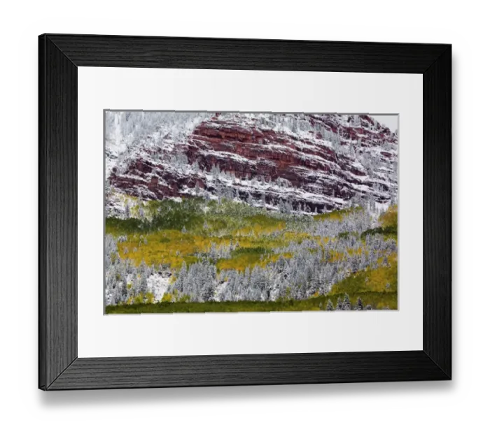 Framed Print : North America, USA, Colorado, First Snow over the Red Cliffs and Aspens of Redstone Framed Print : North America, USA, Colorado, First Snow over the Red Cliffs and Aspens of Redstone