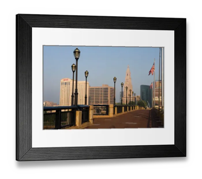 Framed Print : Hartford, Connecticut, as seen from the Founders Bridge over the Connecticut River