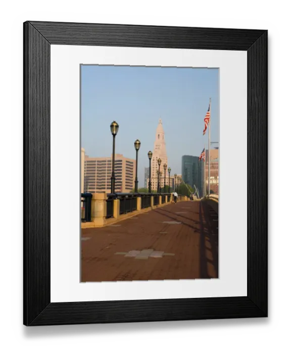 Framed Print : Hartford, Connecticut, as seen from the Founders Bridge over the Connecticut River