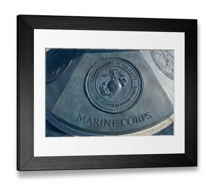 Framed Print : Washington, DC, National WWII Memorial, Marine Corps emblem Framed Print : Washington, DC, National WWII Memorial, Marine Corps emblem