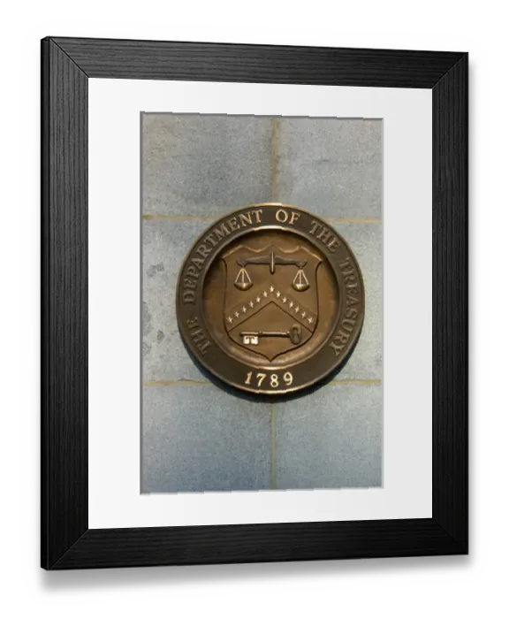 Framed Print : Washington, DC, The Treasury Department, bronze emblem Framed Print : Washington, DC, The Treasury Department, bronze emblem