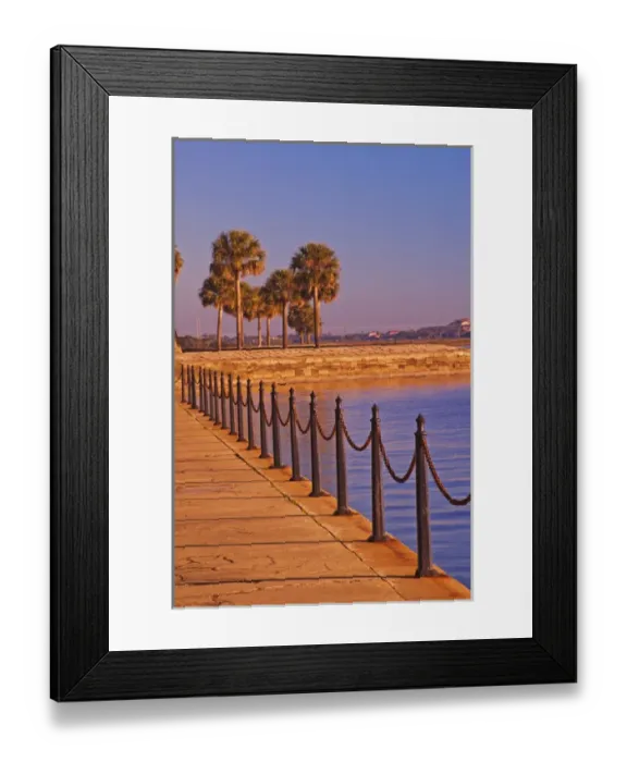 Framed Print : Chain fence and sidewalk at sunrise St. Augustine, Florida Framed Print : Chain fence and sidewalk at sunrise St. Augustine, Florida