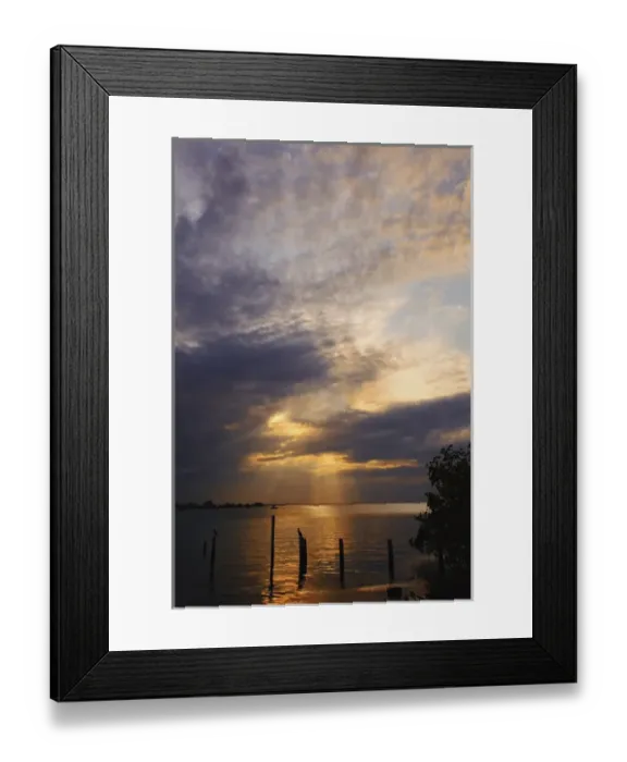 Framed Print : Remnants of old pier at sunset, Sanibel Island, Florida