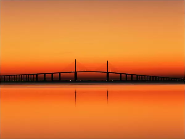 USA, Florida, Sunshine Skyway Bridge over Tampa bay from Fort De Soto Park