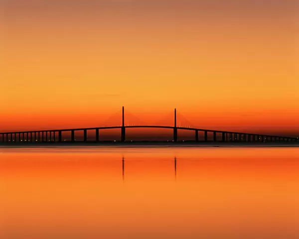 USA, Florida, Sunshine Skyway Bridge over Tampa bay from Fort De Soto Park