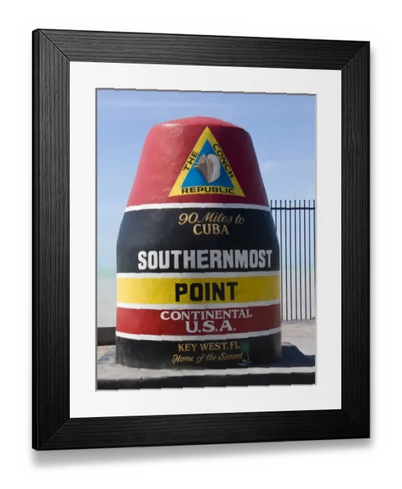 Framed Print : USA, Florida, Key West. Famous marker of the southernmost point in the United States