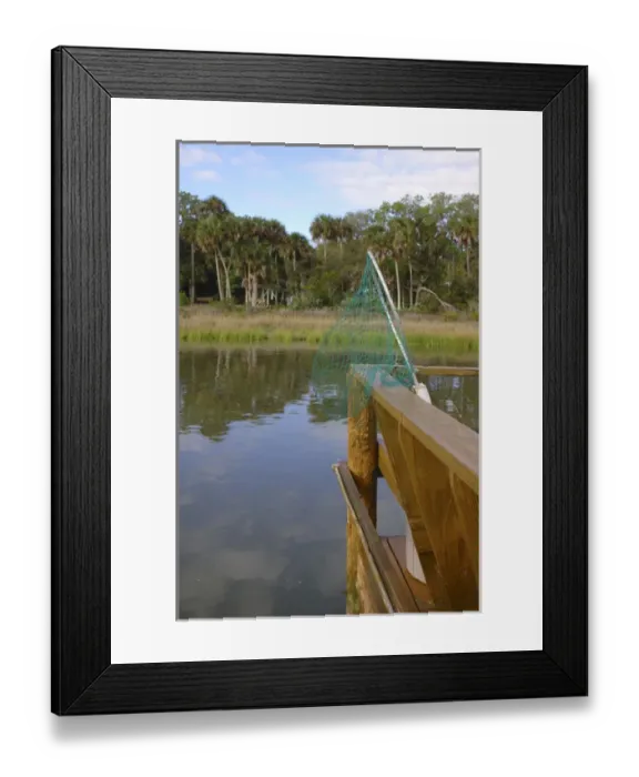 Framed Print : USA; Florida; Edgewater; Edgewater Landing; fishing pier on Indian River