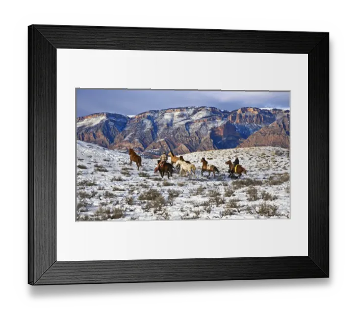 Framed Print : Cowboys with horses on the range on The Hideout Ranch in Shell Wyoming. (Multiple values) Framed Print : Cowboys with horses on the range on The Hideout Ranch in Shell Wyoming. (Multiple values)