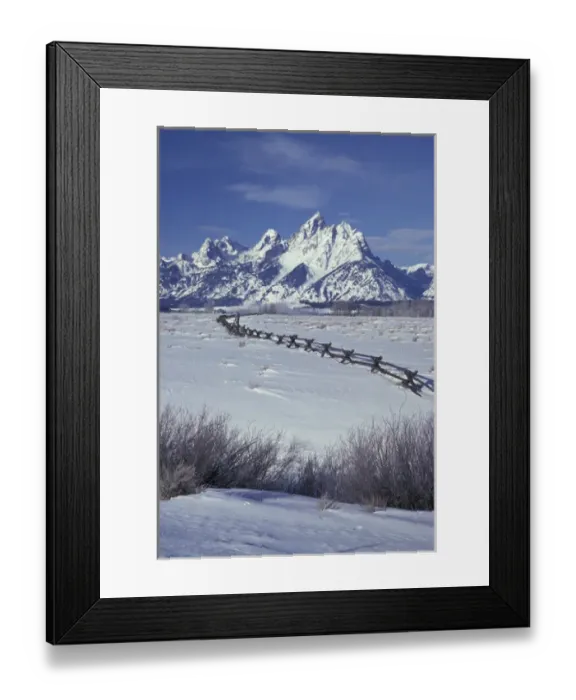 Framed Print : NA, USA, Wyoming, Grand Teton National Park. Grand Tetons and fenceline