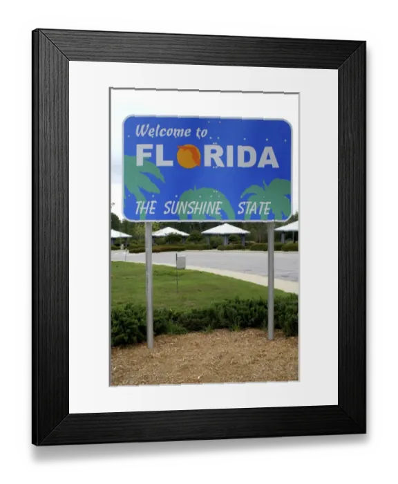 Framed Print : Welcome to Florida the Sunshine State highway sign Gulf Breeze Florida Framed Print : Welcome to Florida the Sunshine State highway sign Gulf Breeze Florida