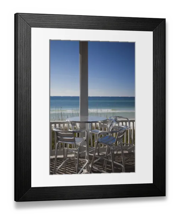 Framed Print : USA, Florida, Florida Panhandle, Seaside, beach pavillion, chairs
