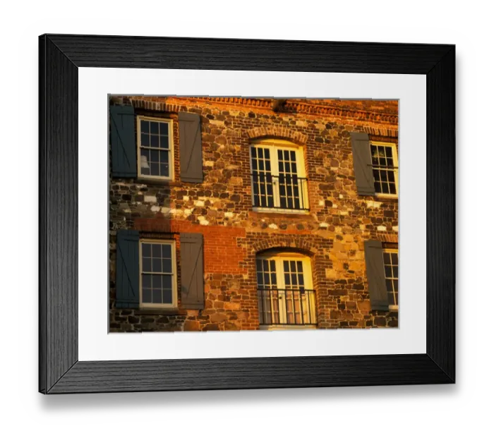 Framed Print : Historic building along River Street, bricks and stone, Sav GA