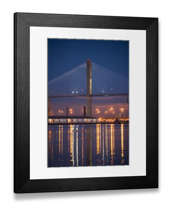 Framed Print : USA; Georgia; Savannah. Savannah Harbor and Talmadge Memorial Bridge at dawn