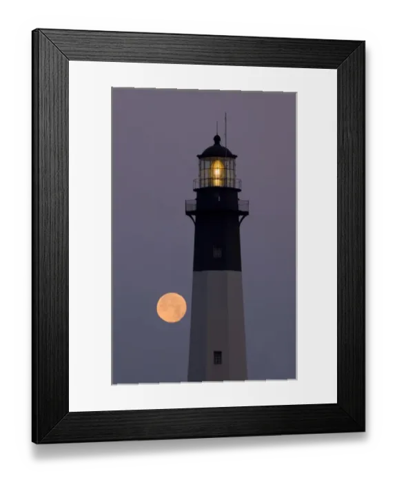 Framed Print : North America; USA; Georgia; Tybee Island; Lighthouse with a full moon Framed Print : North America; USA; Georgia; Tybee Island; Lighthouse with a full moon
