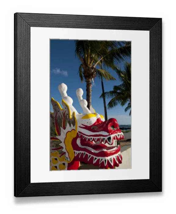Framed Print : Hawaii Honolulu oolorful red Dragon Boat on beach of Wauikiki Beach Framed Print : Hawaii Honolulu oolorful red Dragon Boat on beach of Wauikiki Beach