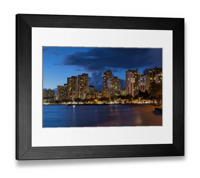 Framed Print : Hawaii Honolulu twilight of Waikiki Beach at night with colorful sky in Oahu Framed Print : Hawaii Honolulu twilight of Waikiki Beach at night with colorful sky in Oahu