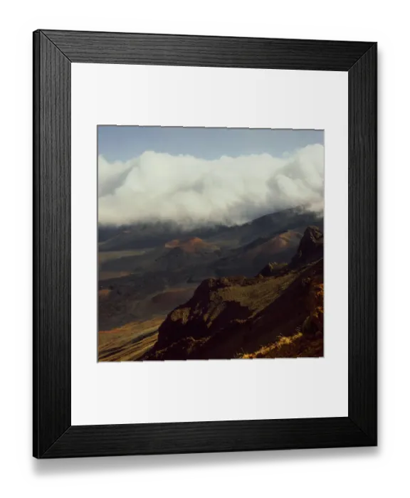 Framed Print : Haleakala Crater Maui Hawaii from the Crater Rim near Visitor center with clouded Rim