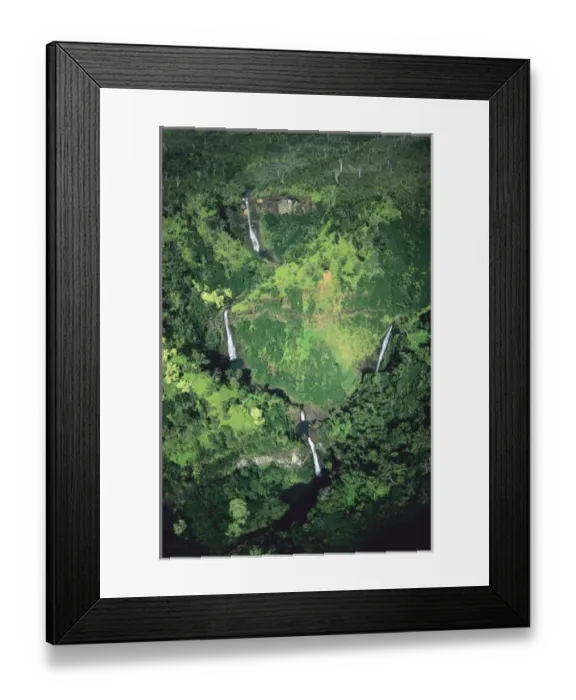 Framed Print : An aerial view of waterfalls on the island of Kauai, Hawaii. hawaii, south pacific Framed Print : An aerial view of waterfalls on the island of Kauai, Hawaii. hawaii, south pacific
