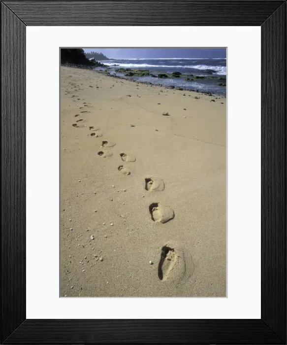 Framed Print : USA, Hawaii, Maui, Ho Okipa Beach Park Footprints in the sand
