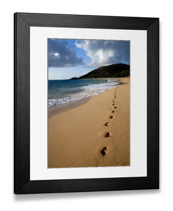 Framed Print : Big Beach, Makena on the Island of Maui, Hawaii evening light with footprints in the sand Framed Print : Big Beach, Makena on the Island of Maui, Hawaii evening light with footprints in the sand