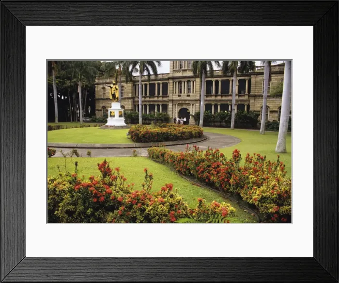 Framed Print : Hall of Justice and statue of King Kamehameha the Great in old Honolulu Framed Print : Hall of Justice and statue of King Kamehameha the Great in old Honolulu