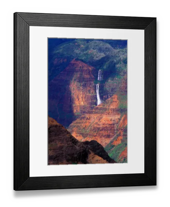 Framed Print : USA, Hawaii, Kauai Island, Waterfall cascading down the canyon walls in the wildlands Framed Print : USA, Hawaii, Kauai Island, Waterfall cascading down the canyon walls in the wildlands