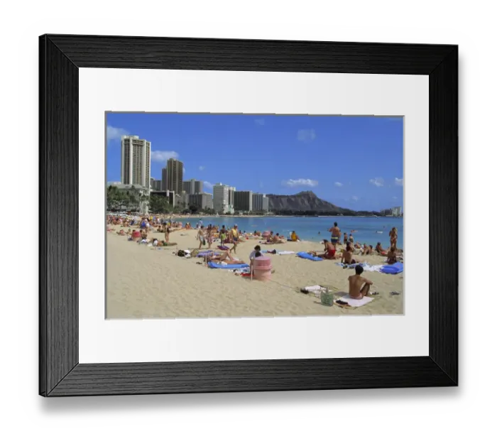 Framed Print : USA, Hawaii, Oahu, Honolulu. Visitors enjoy the beach at Wakiki in Honolulu, Oahu, Hawaii Framed Print : USA, Hawaii, Oahu, Honolulu. Visitors enjoy the beach at Wakiki in Honolulu, Oahu, Hawaii