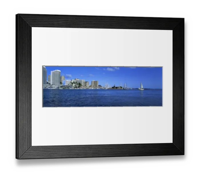 Framed Print : USA, Hawaii, Oahu, Honolulu. Waikikis shoreline is punctuated by bright buildings