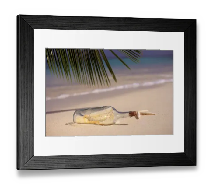 Framed Print : USA, Hawaiian Islands. Message in a bottle on the sands of a tropical beach Framed Print : USA, Hawaiian Islands. Message in a bottle on the sands of a tropical beach