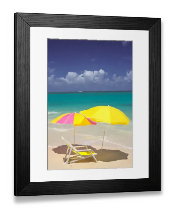 Framed Print : USA, Hawaiian Islands. Beach chair and umbrellas Framed Print : USA, Hawaiian Islands. Beach chair and umbrellas