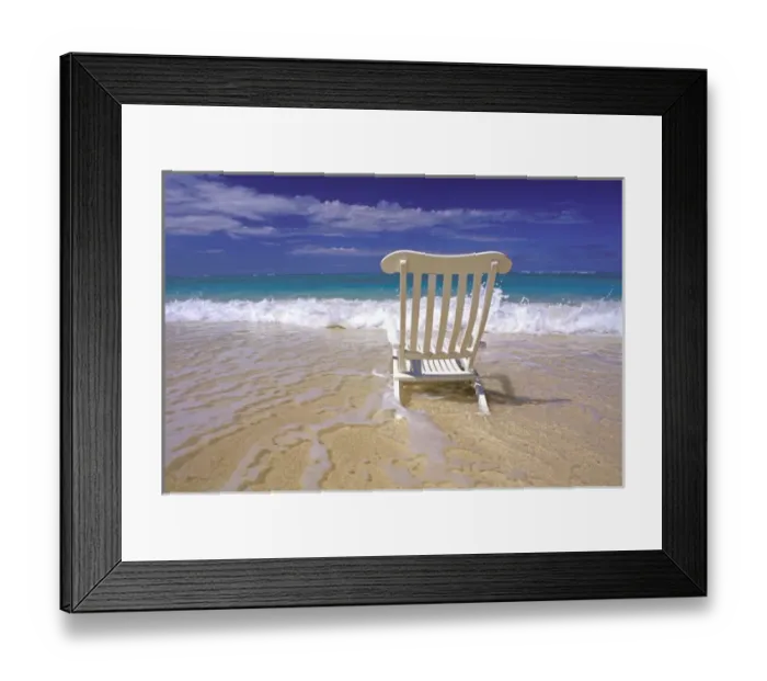 Framed Print : USA, Hawaiian Islands. Beach chair in surf
