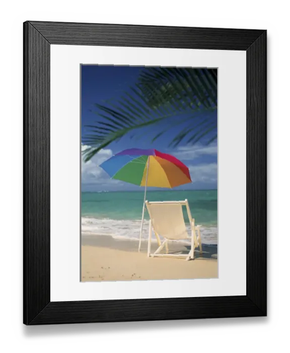 Framed Print : North America, USA, Hawaii. Beach chair and palm Framed Print : North America, USA, Hawaii. Beach chair and palm