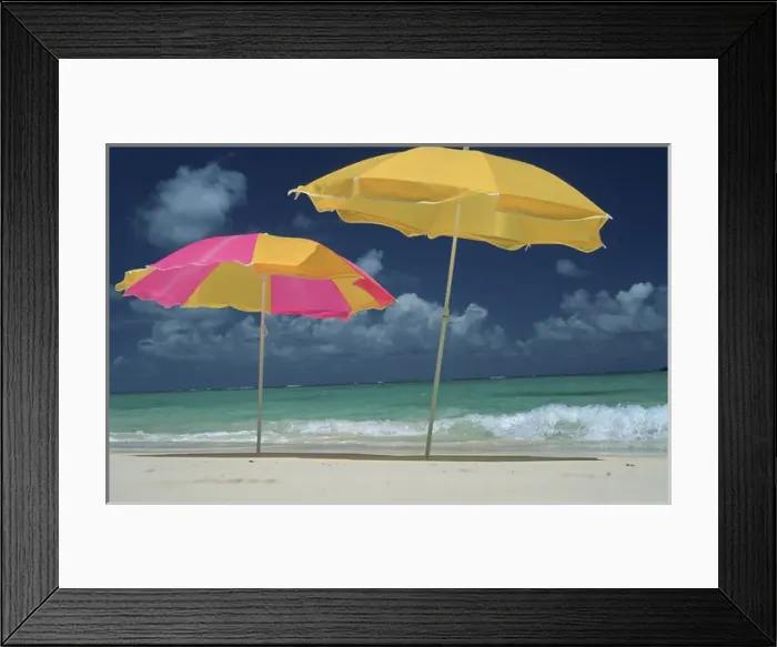Framed Print : North America, USA, Hawaii. Beach umbrellas