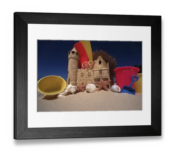 Framed Print : North America, USA, Hawaii. Sand castle and beach items