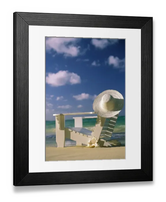 Framed Print : USA, Hawaii. Chair and sun hat on beach Framed Print : USA, Hawaii. Chair and sun hat on beach
