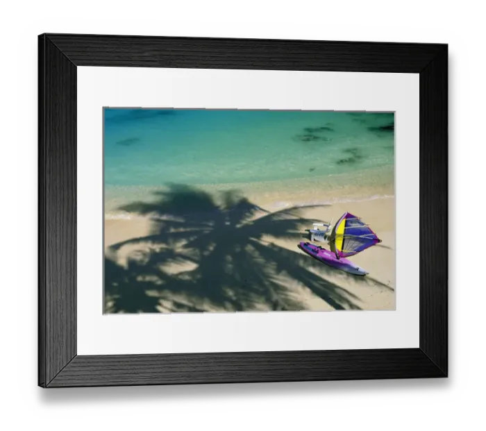 Framed Print : USA, Hawaii. Chair and windsurfer on beach Framed Print : USA, Hawaii. Chair and windsurfer on beach