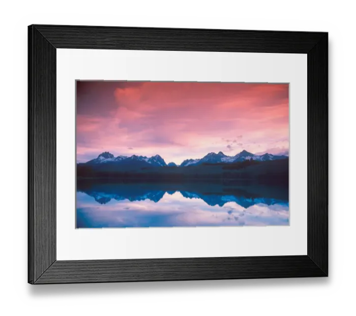 Framed Print : Sawtooth mountains reflected in Little Redfish Lake near Stanley, Idaho Framed Print : Sawtooth mountains reflected in Little Redfish Lake near Stanley, Idaho