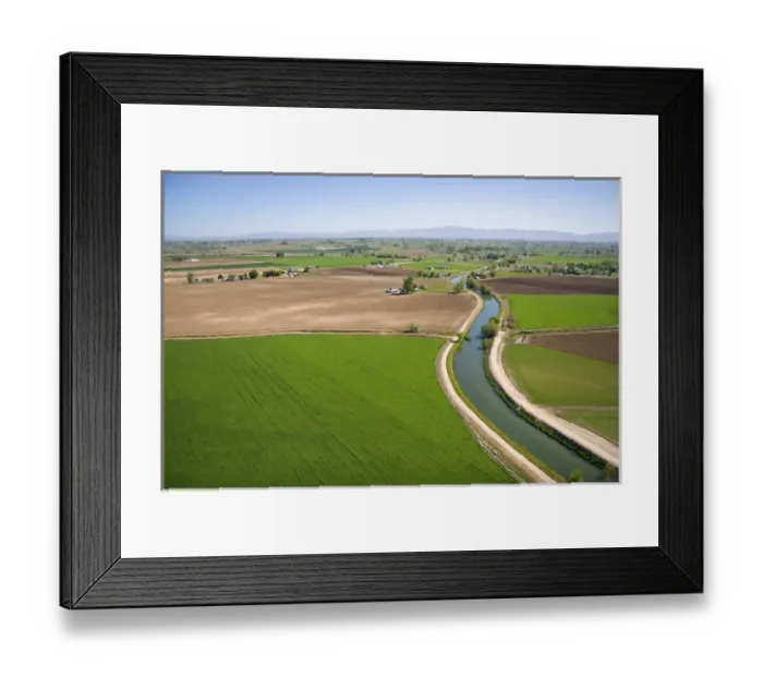 Framed Print : Aerial view of farmland and an irrigation canal in Canyon County, Idaho Framed Print : Aerial view of farmland and an irrigation canal in Canyon County, Idaho