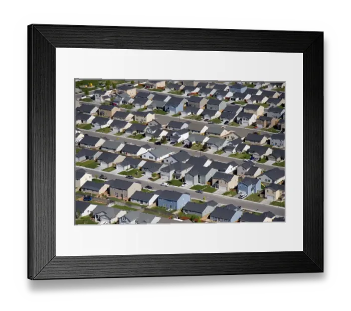 Framed Print : Aerial view of suburban housing development in Canyon County, Idaho