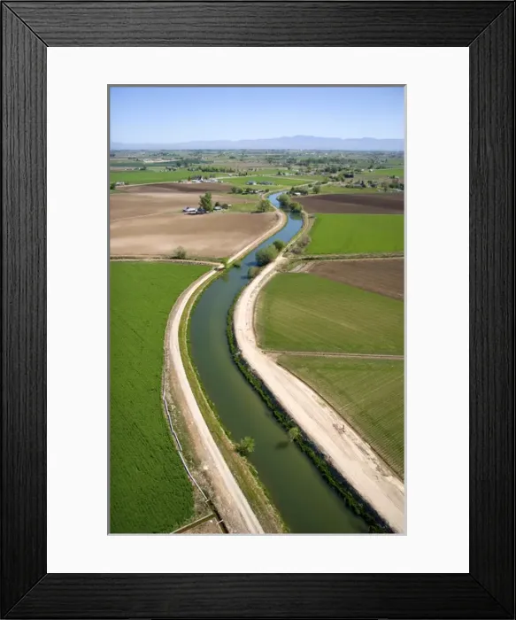 Framed Print : Aerial view of farmland and an irrigation canal in Canyon County, Idaho Framed Print : Aerial view of farmland and an irrigation canal in Canyon County, Idaho
