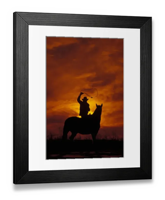 Framed Print : North America, USA, Idaho. Cowboy at sunset