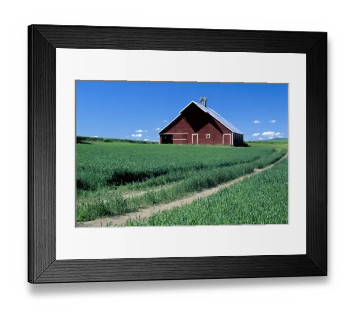 Framed Print : N. A. USA, Idaho, Latah county, near Genesee. Red barn in wheatfield. PR