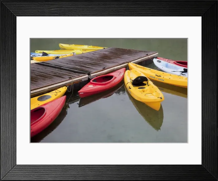 Framed Print : ID, Sawtooth National Recreation Area, Redfish Lake Lodge, Colorful kayaks at the dock Framed Print : ID, Sawtooth National Recreation Area, Redfish Lake Lodge, Colorful kayaks at the dock