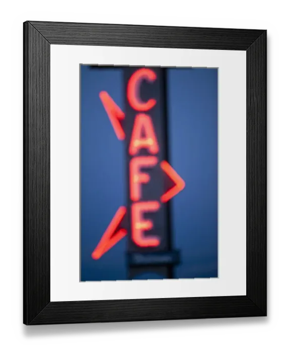 Framed Print : USA, Idaho, Arco, Neon Cafe sign at dusk